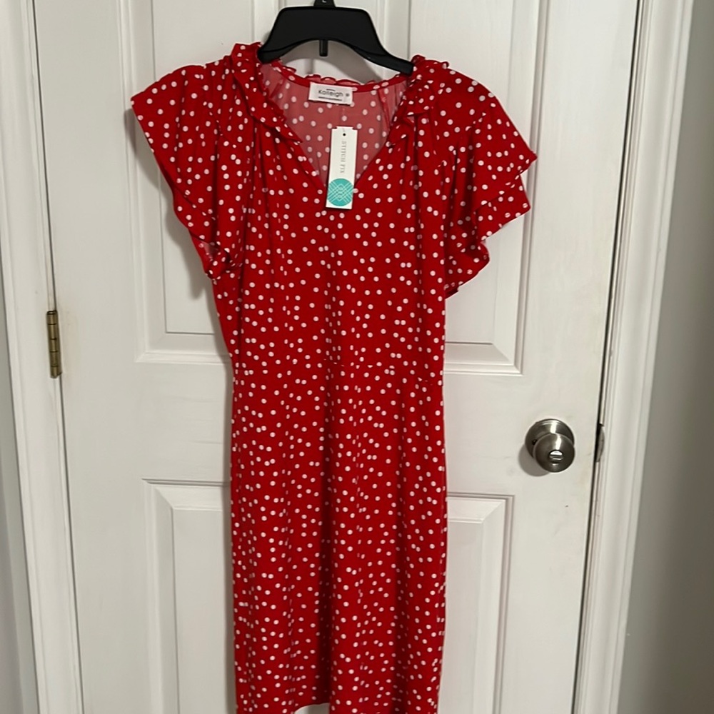 NWT red and white polka dot dress. Kaileigh. Brand new